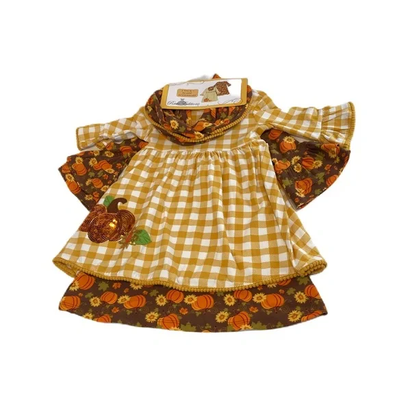 Rare Editions Toddler Girls Pumpkin Check Dress - 2 Pack 2T - Picture 4 of 14
